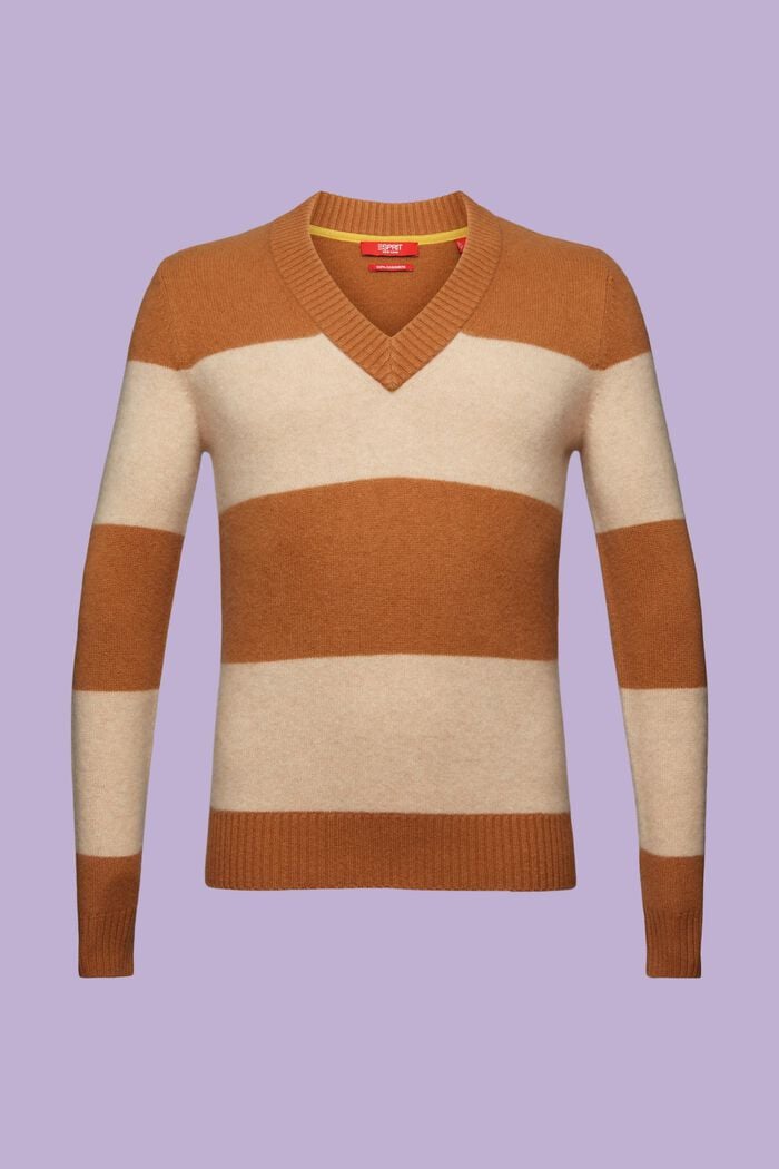 Kaschmirpullover mit Rugbystreifen und V-Ausschnitt