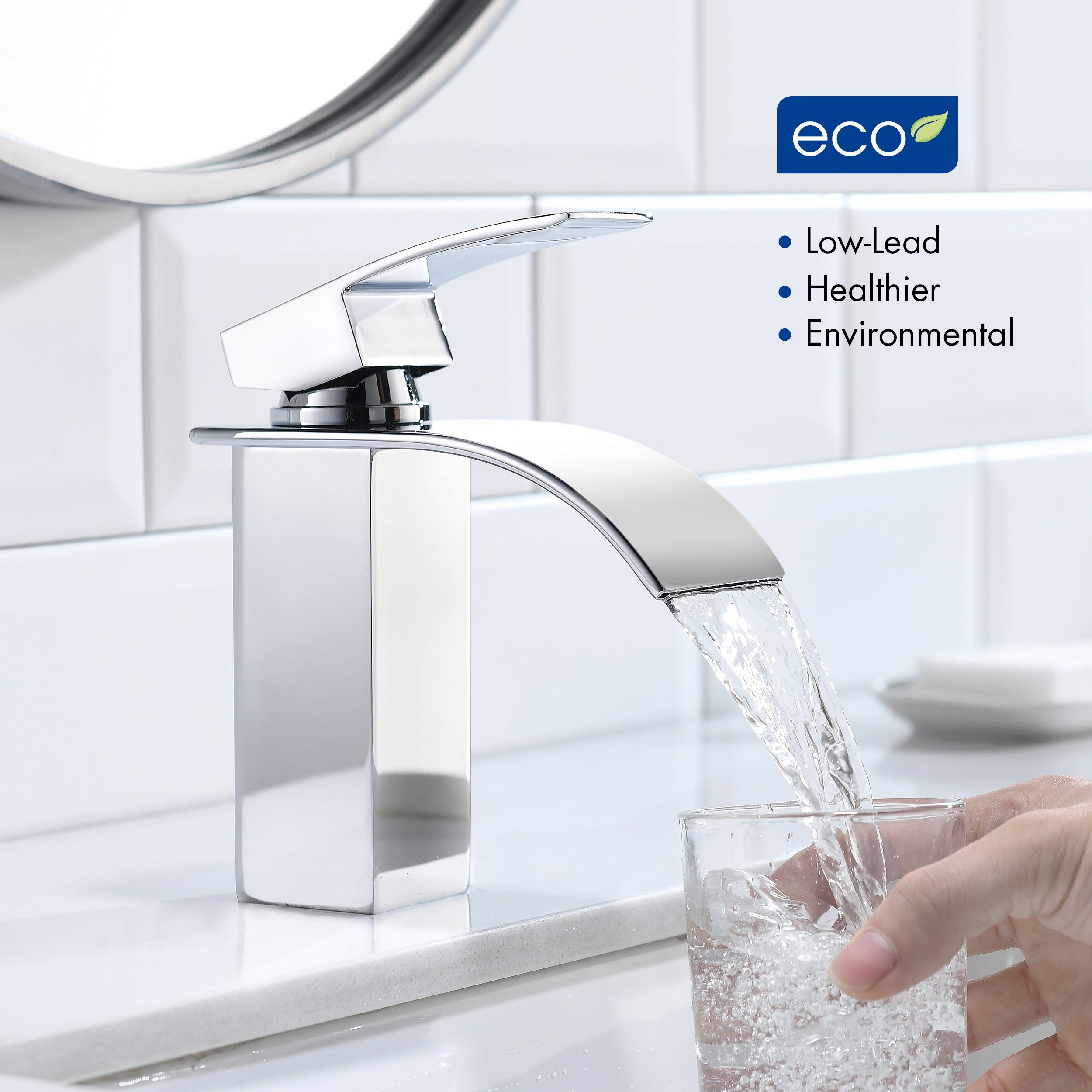 CECIPA Waschtischarmatur Einhebel-Badezimmerarmatur, Wasserfall-Wasserhahn für Badezimmer,Chrom