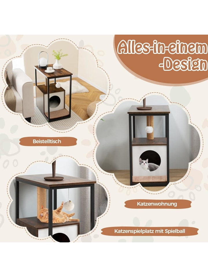 COSTWAY 3 in 1 Katzenhaus Beistelltisch in Braun günstig kaufen onesize
