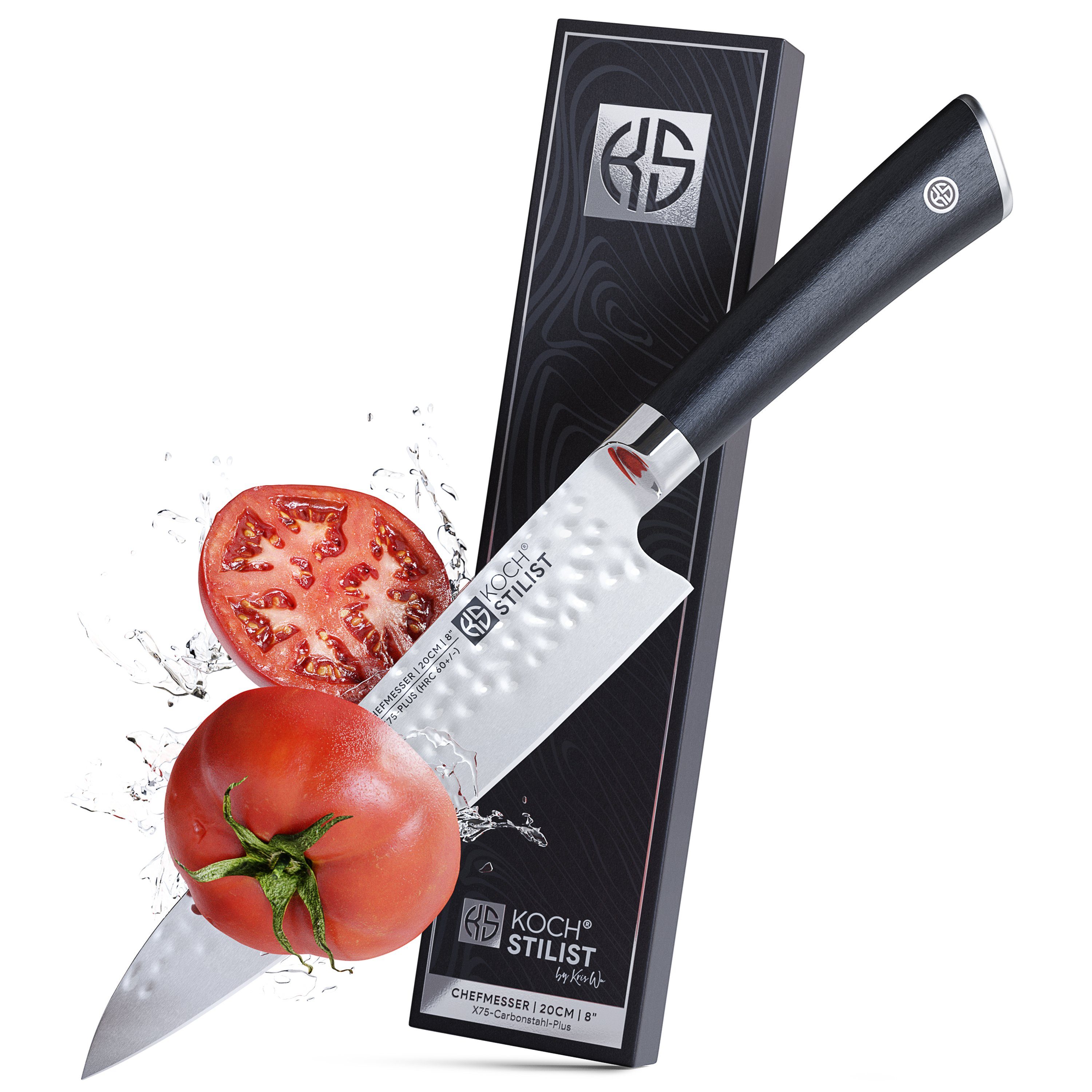 KOCHSTILIST by Kris Wu Kochmesser extra scharf, 20 cm, groß - Chefmesser, Küchenmesser, Messer, Damast, X75-Carbonstahl-Plus (rostfrei)