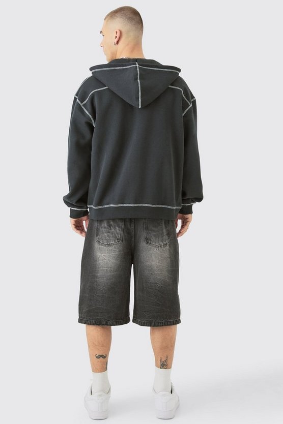 Oversize Hoodie mit Kontrast-Naht und Reißverschluss