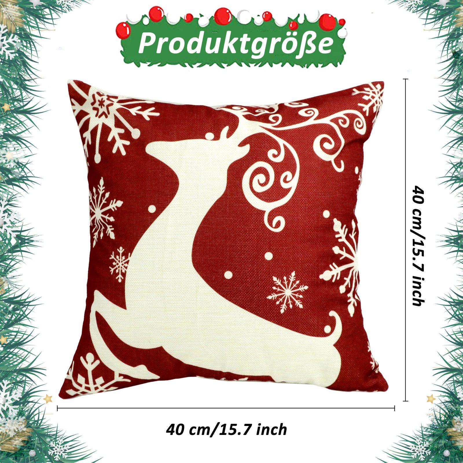 Kissenbezüge Leinenlook für Zierkissen, Sofakissen, Weihnachts-Kissenbezüge, CALIYO, 4 Stück Kissenbezug zu Weihnachten