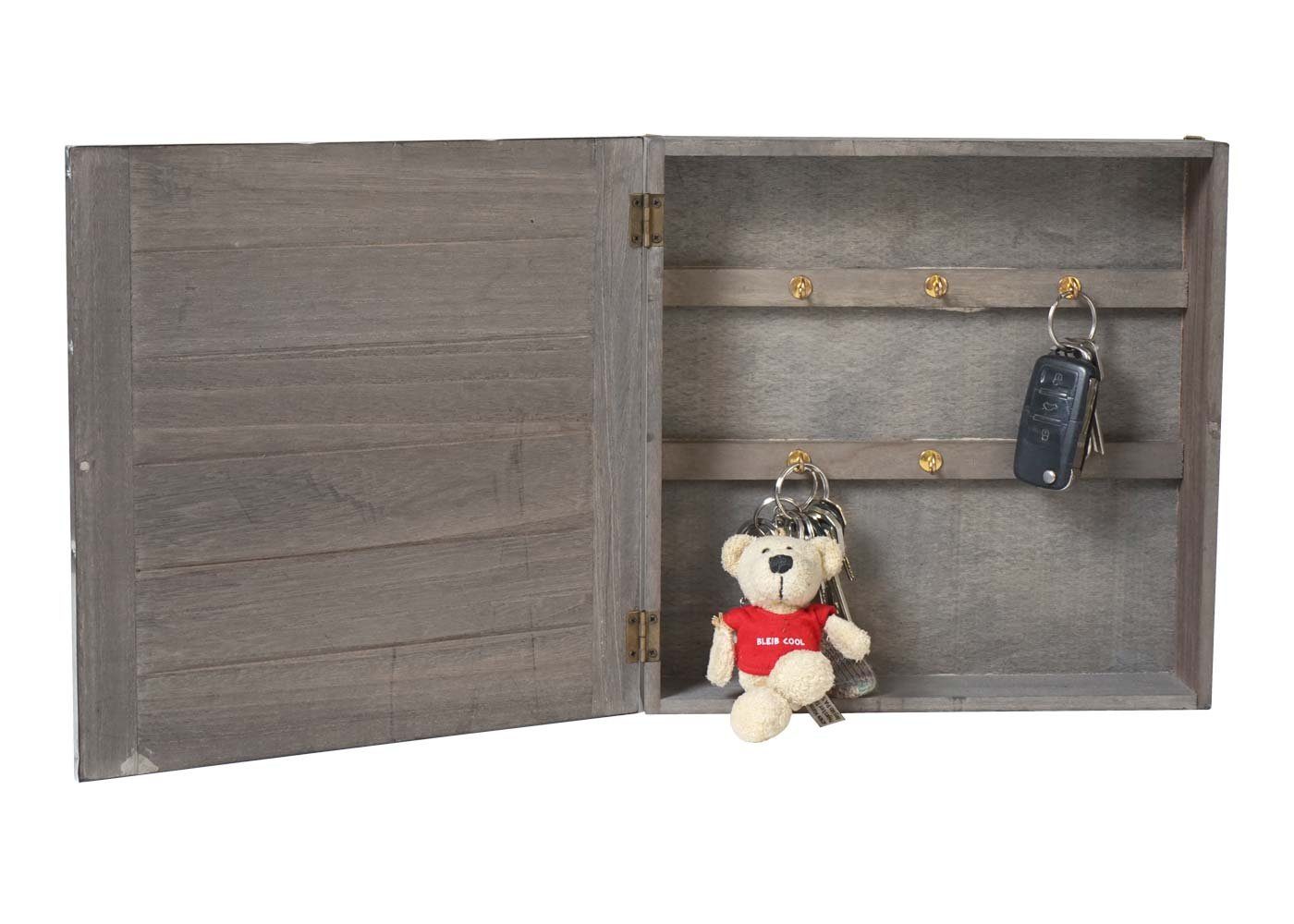 MCW Schlüsselkasten Gabes, Klapptüre mit Metallumrahmung und Magnetverschluss, Magnetverschluss, 6 Haken, Inklusive Befestigungsösen
