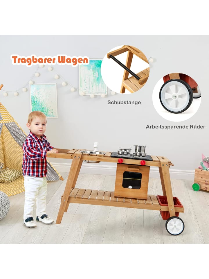 COSTWAY Matschküche mit Sonnenschirm Outdoor ab 3 Jahren in Weiß günstig kaufen onesize