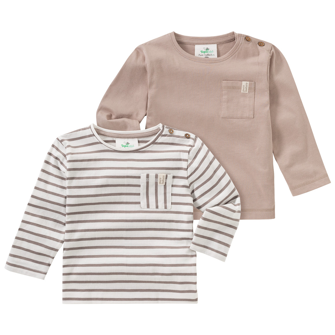 2 Baby Langarmshirts mit Brusttasche