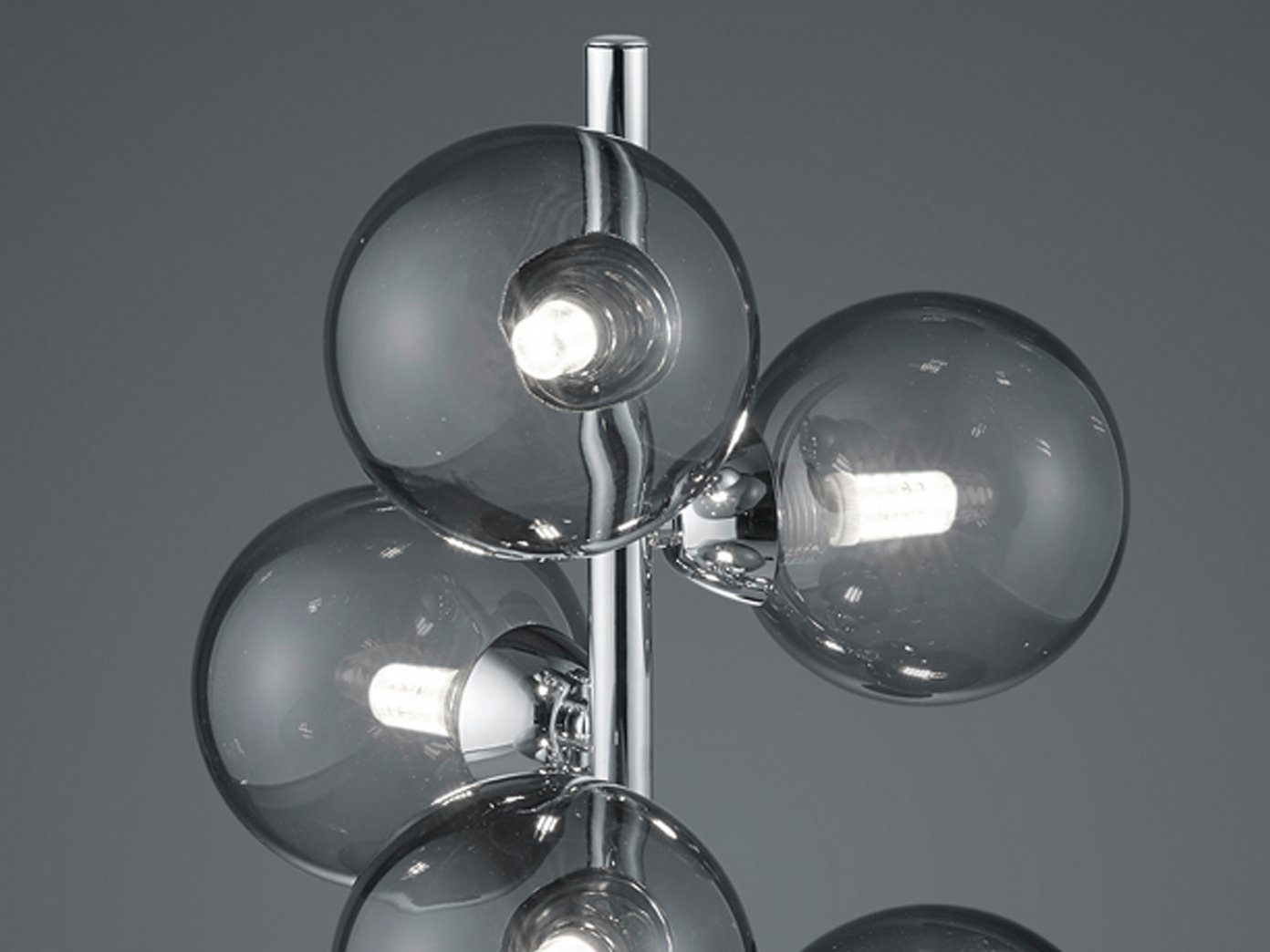 meineWunschleuchte LED Tischleuchte, Dimmer, LED wechselbar, Warmweiß, große ausgefallen-e Designer Lampe dimmbar, 6x Rauchglas Kugel, H 52cm