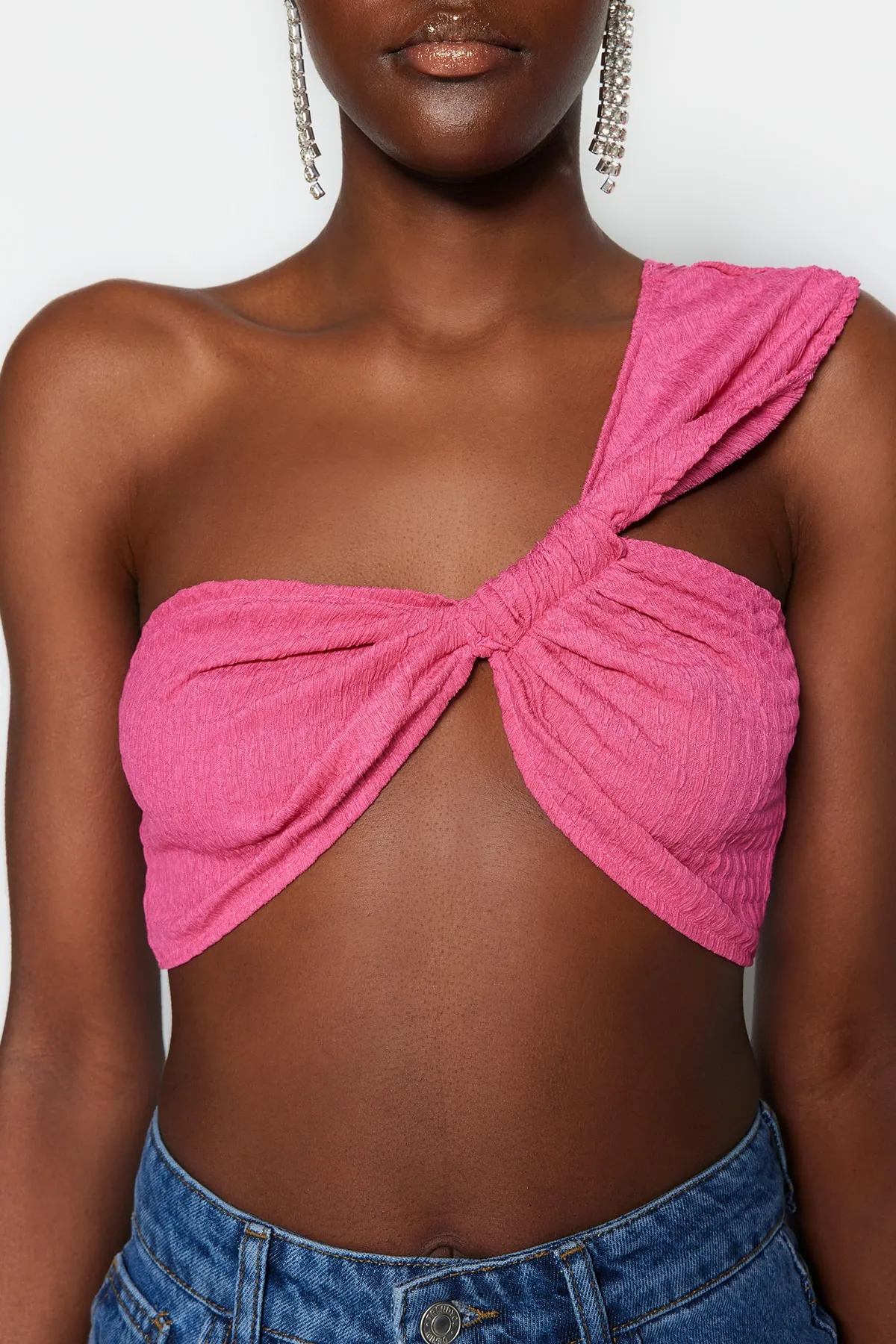 Trendyol Collection  Fuchsia Crop Gestricktes strukturiertes Bustier TPRSS23BS00029