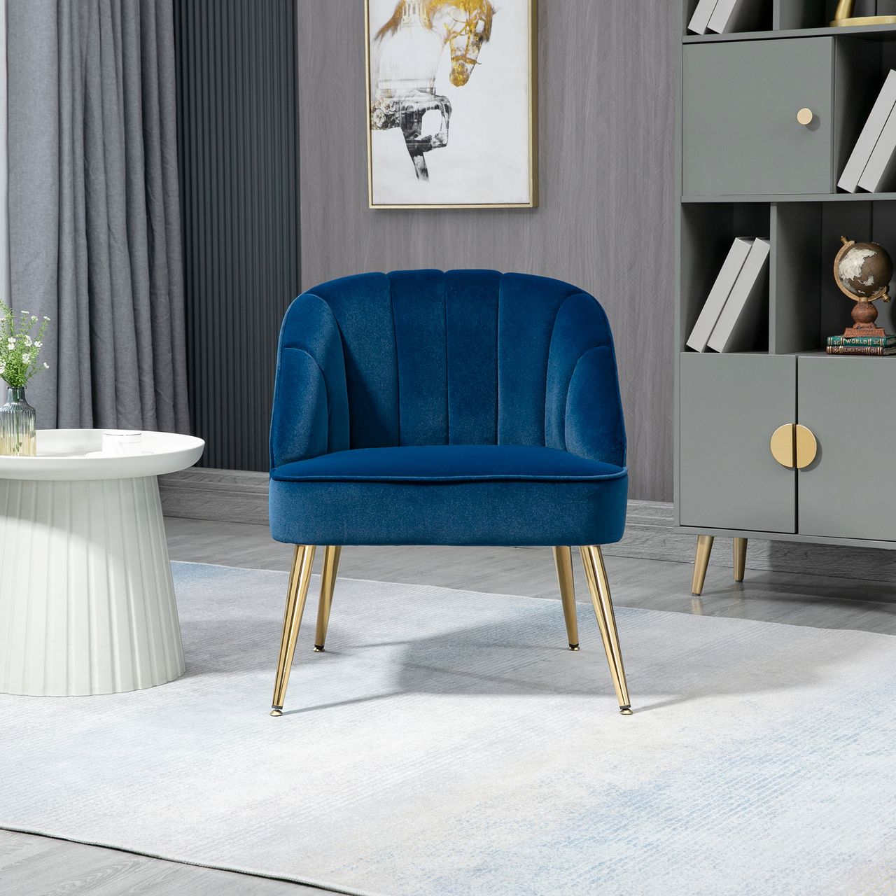 HOMCOM Ohrensessel Loungesessel Polstersessel mit Samtoptik Relaxsessel Blau