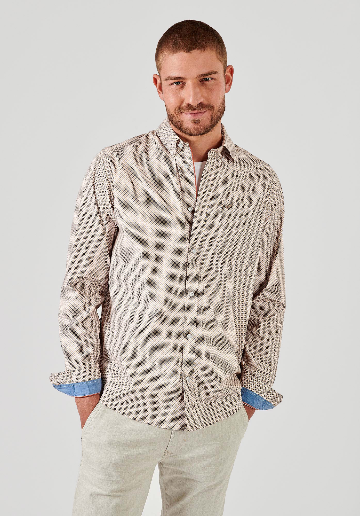 ROWAN  Chemise beige imprimée homme