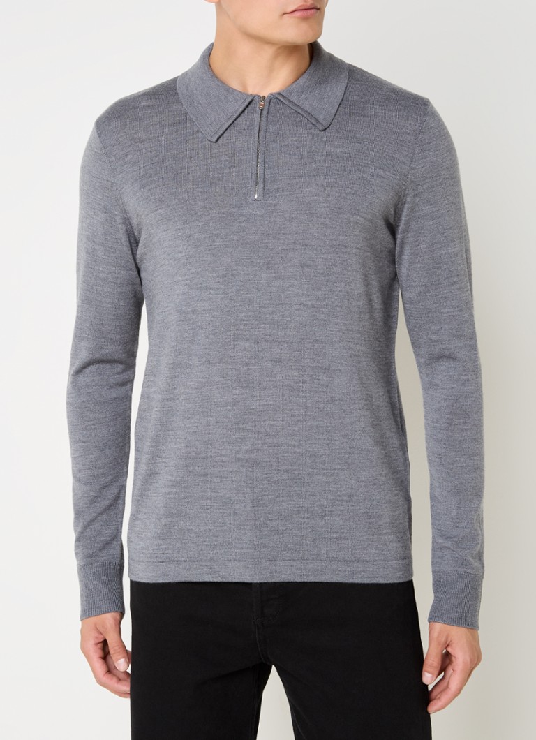 Sandro Regular fit fine-knit polo in wool blend with half zip