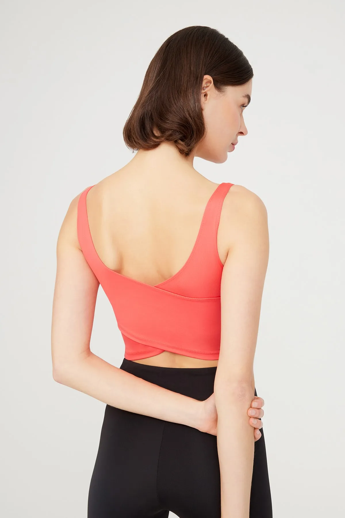 LOS OJOS  Koralle, leicht unterstützter Rücken, detailliertes, bedecktes Crop-Top, Bustier, kurz geschnitten