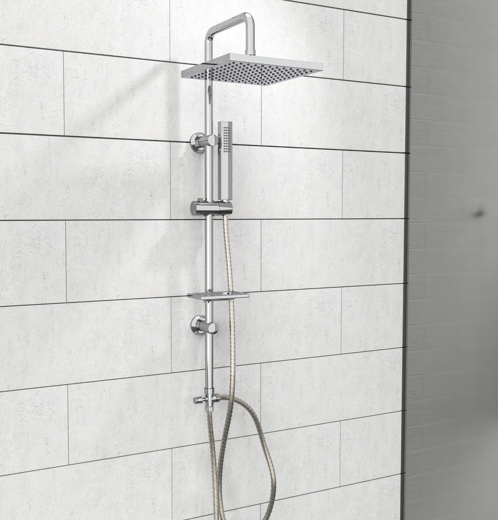 welltime Stangenbrause-Set Lina, Höhe 97 cm, Überkopfbrause mit Seifenablage,Überkopfbrauseset mit 20cm Durchmesser