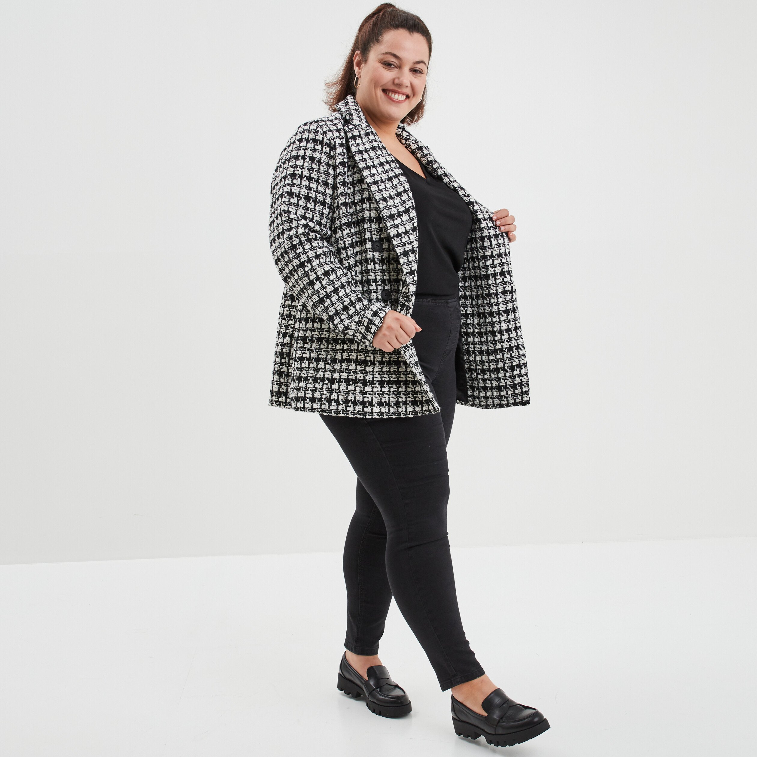 Jegging taille haute matière recyclée denim noir femme grande taille | La Halle