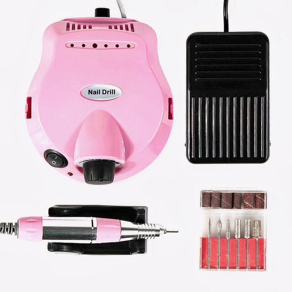 World of Nails-Design Maniküre-Pediküre-Set Profi Nagelfräser 65W bis 35000 U/min mit Fußschalter und Bit-Set, Für Maniküre und Pediküre geeignet
