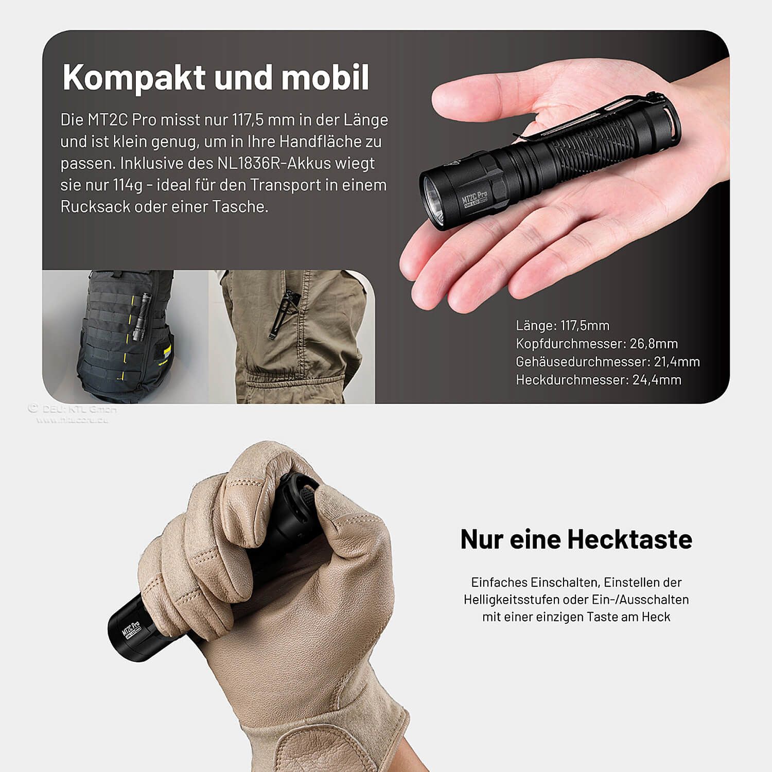 Tactical LED Taschenlampe MT2C Pro - 1800 Lumen