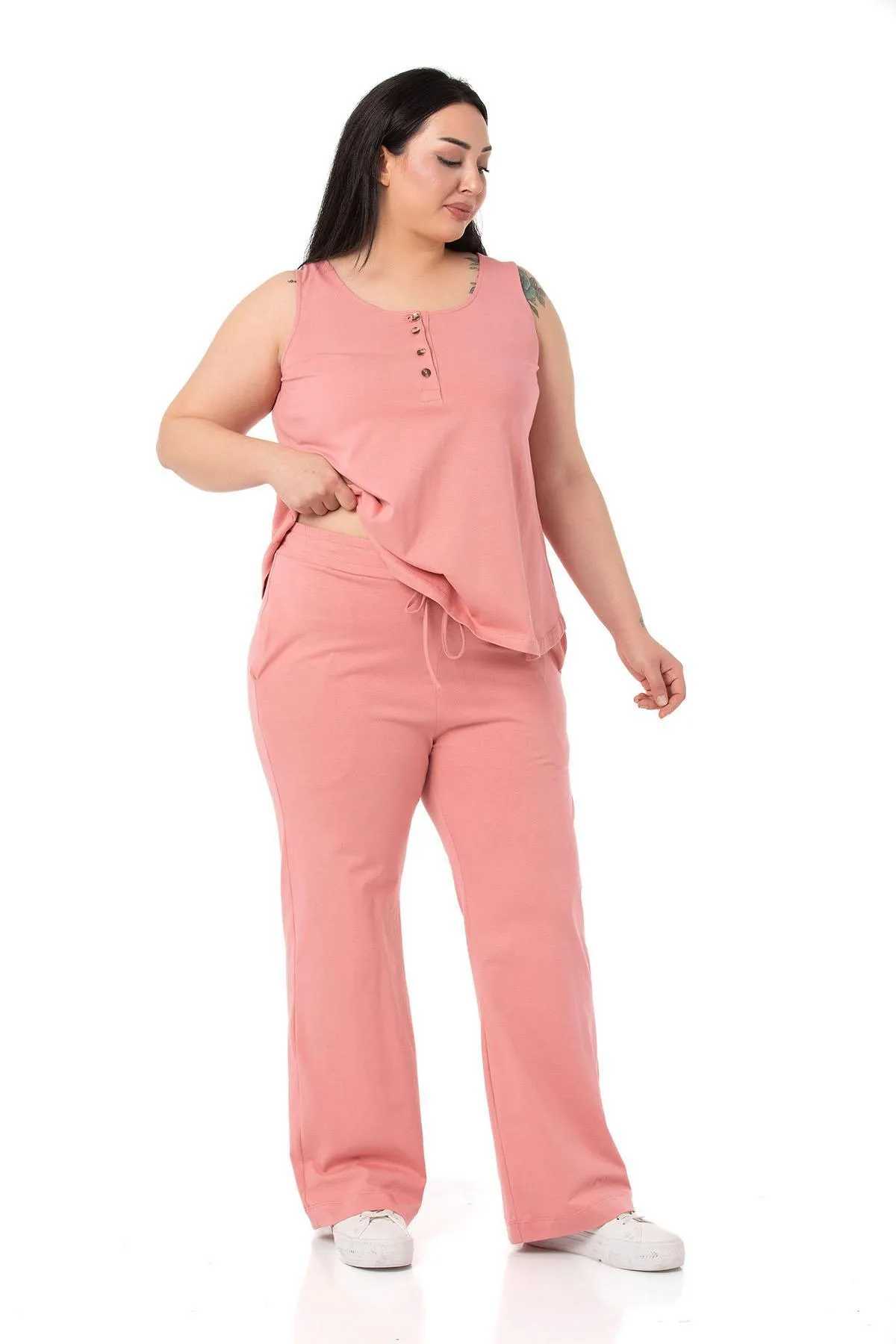 DISENTIS MODEST  Trainingsanzug-Set aus gekämmter Baumwolle in Rosa in Übergröße