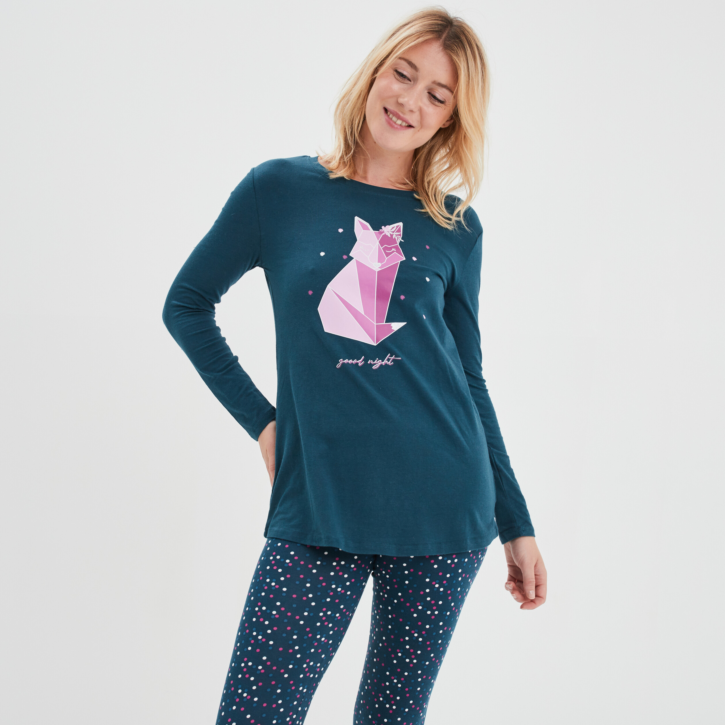 Ensemble pyjama legging 2 pièces bleu canard femme | La Halle