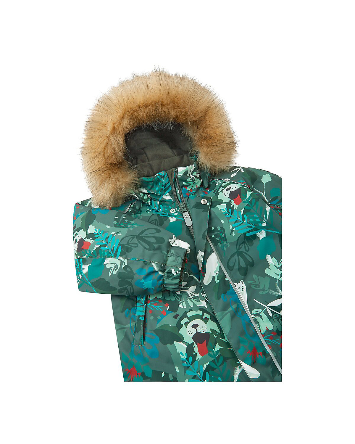 Schneeoverall Kapuze mit Fake Fur Tiere Blätter