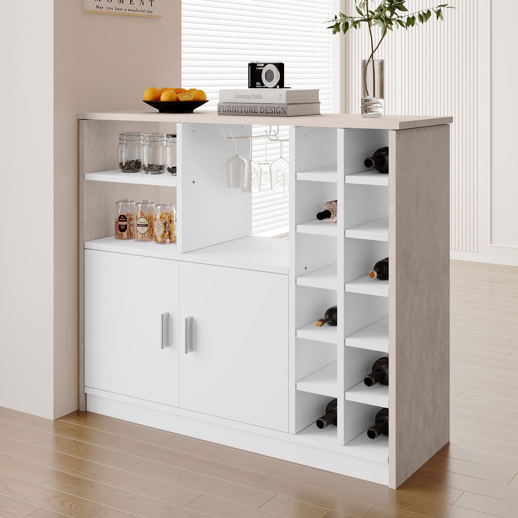 SEEZSSA Bartisch Bartisch Küche Bistrotisch Tisch Tresentisch Küchentheke mit Stauraum, 4 Personen Bartisch Theke Bar mit Metallrahmen, 110x40x94,5 cm