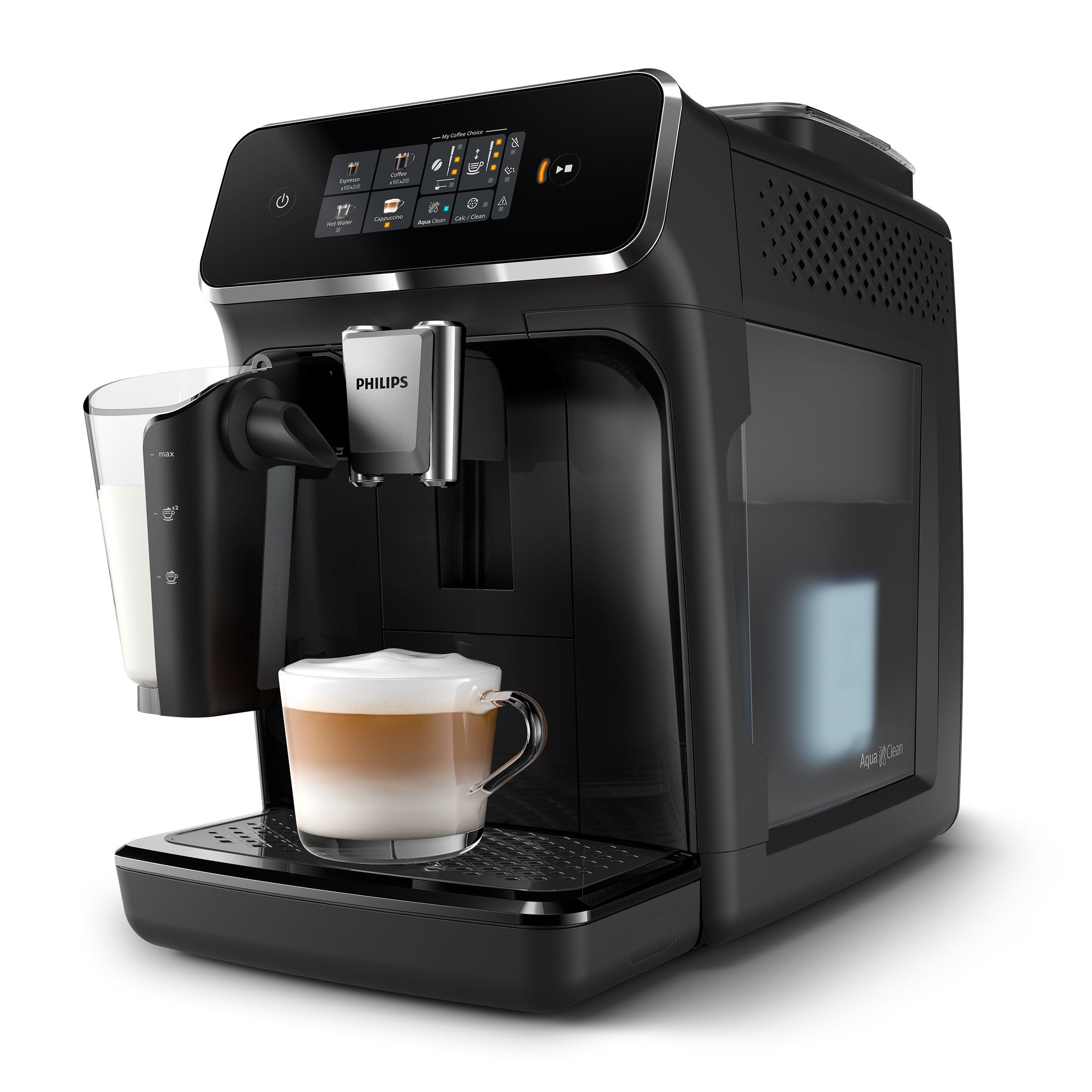 Philips Kaffeevollautomat EP2331/10 2300 Series, 4 Kaffeespezialitäten, mit LatteGo-Milchsystem, Klavierlack-Schwarz