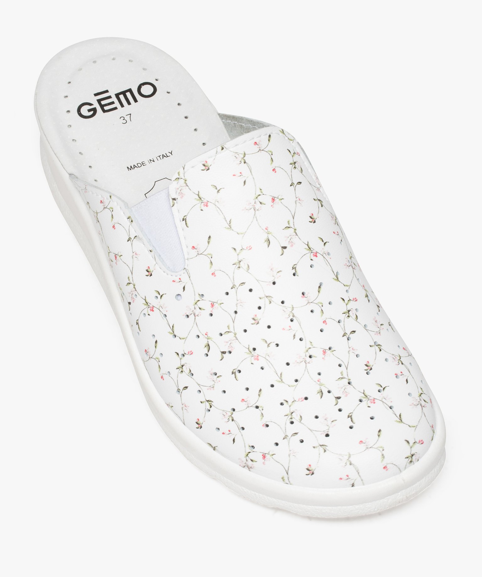 Sabots femme confort à talon compensé imprimés fleurs blanc | GEMO