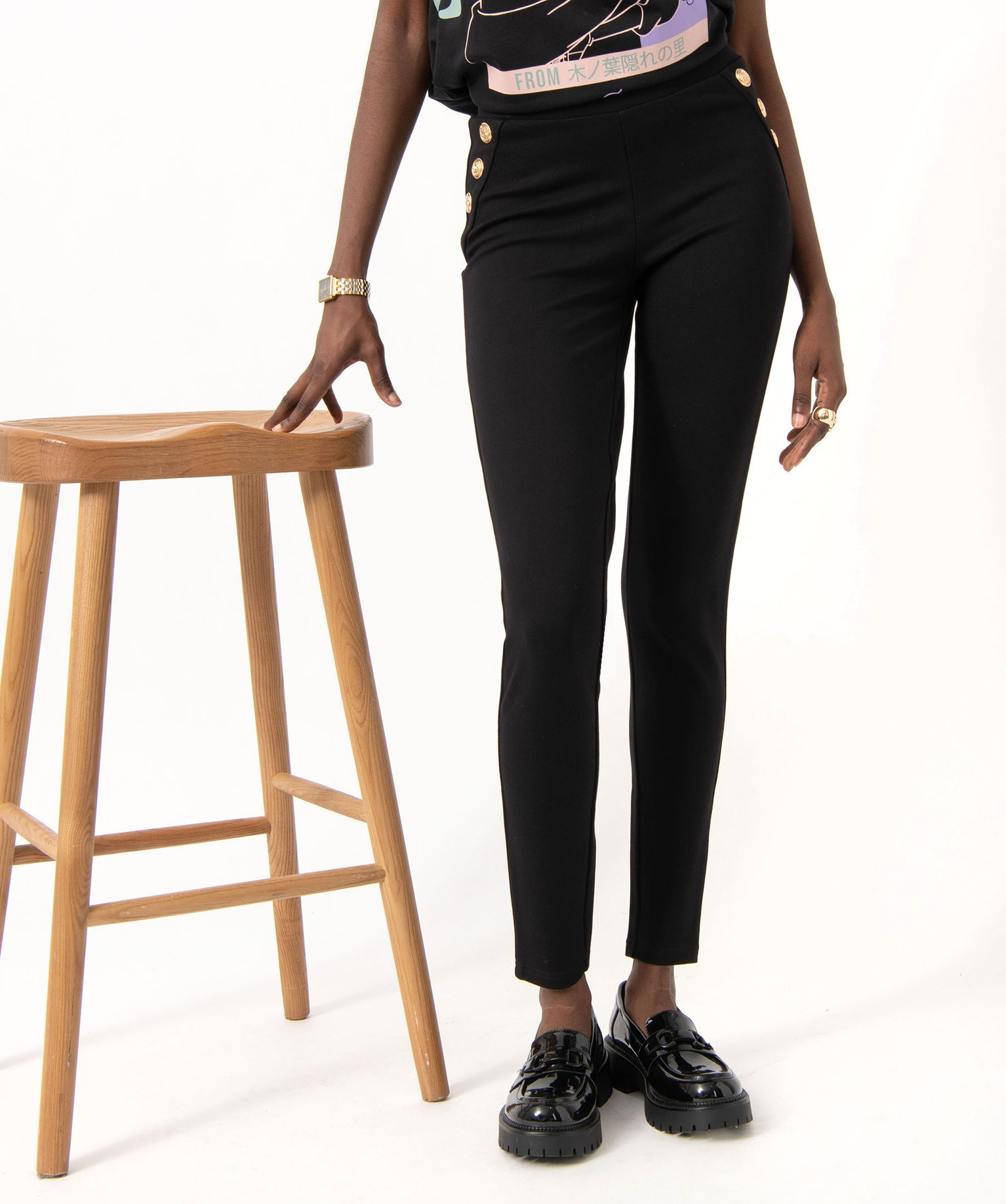 Leggings avec boutons sur les hanches femme noir | GEMO