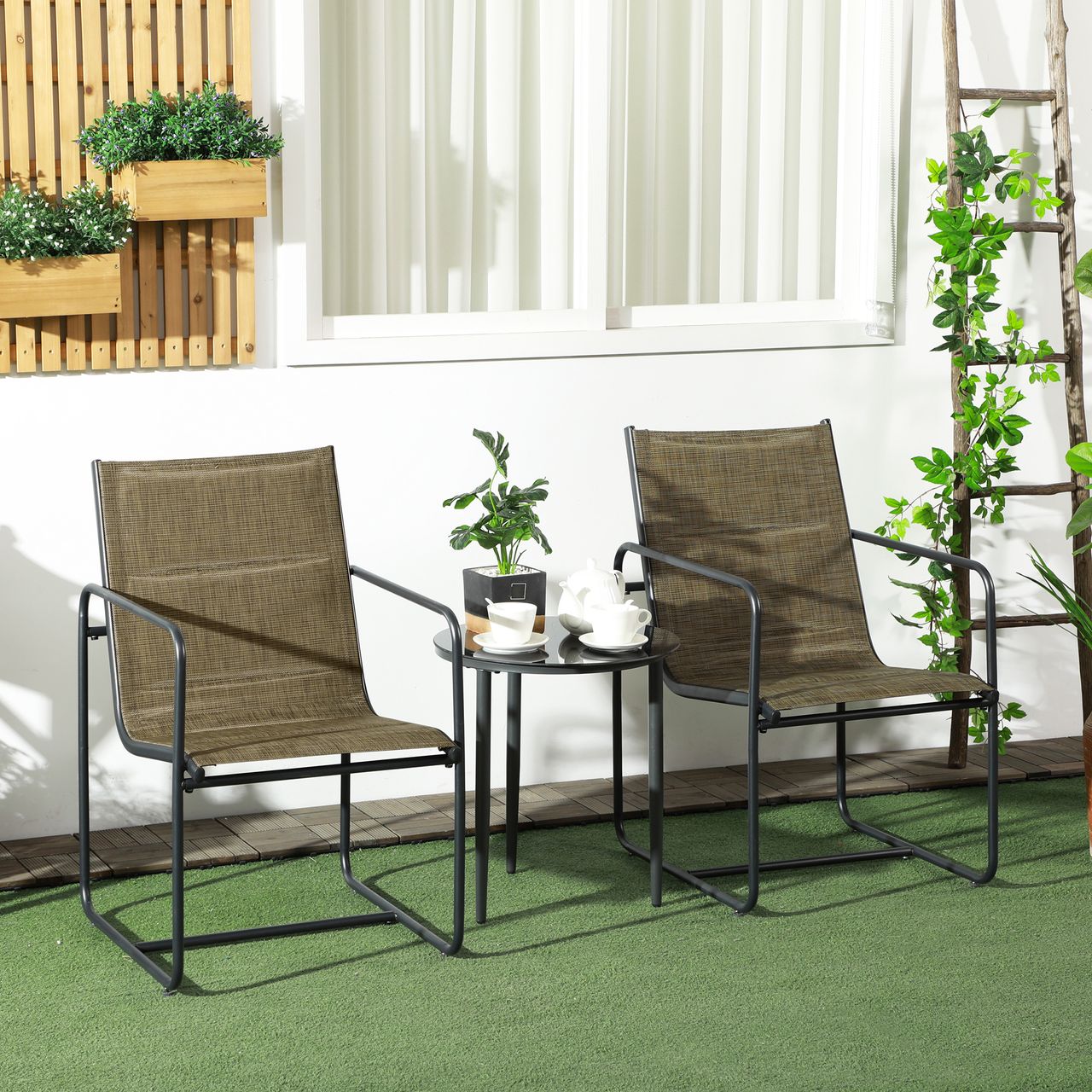 Outsunny Gartenstühle 2er-Set, Gartensessel Set mit Armlehne Terrassenstuhl Mesh