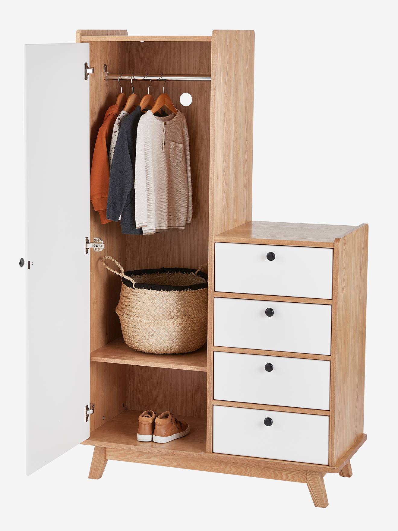 Vertbaudet Kinder Kleiderschrank VINTAGE - weiß/natur