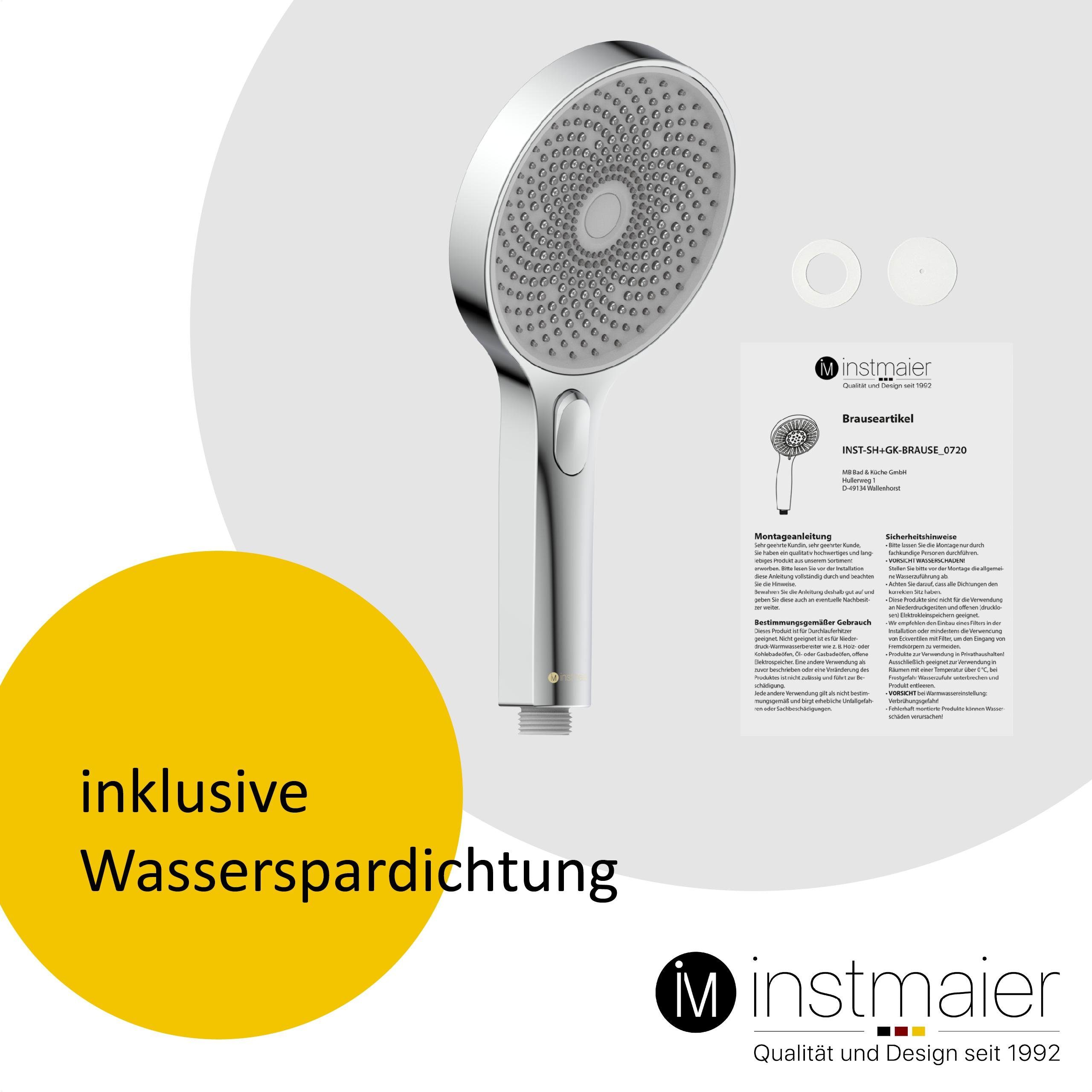 instmaier Handbrause H1, Duschbrause mit einzigartigem Strahlbild, Wassersparend