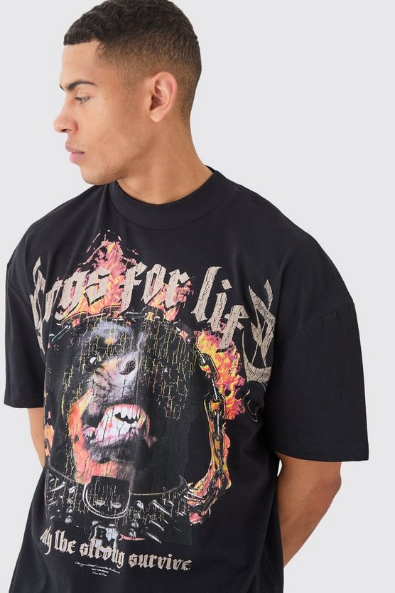 Zerrissenes Oversize T-Shirt mit Hunde-Print