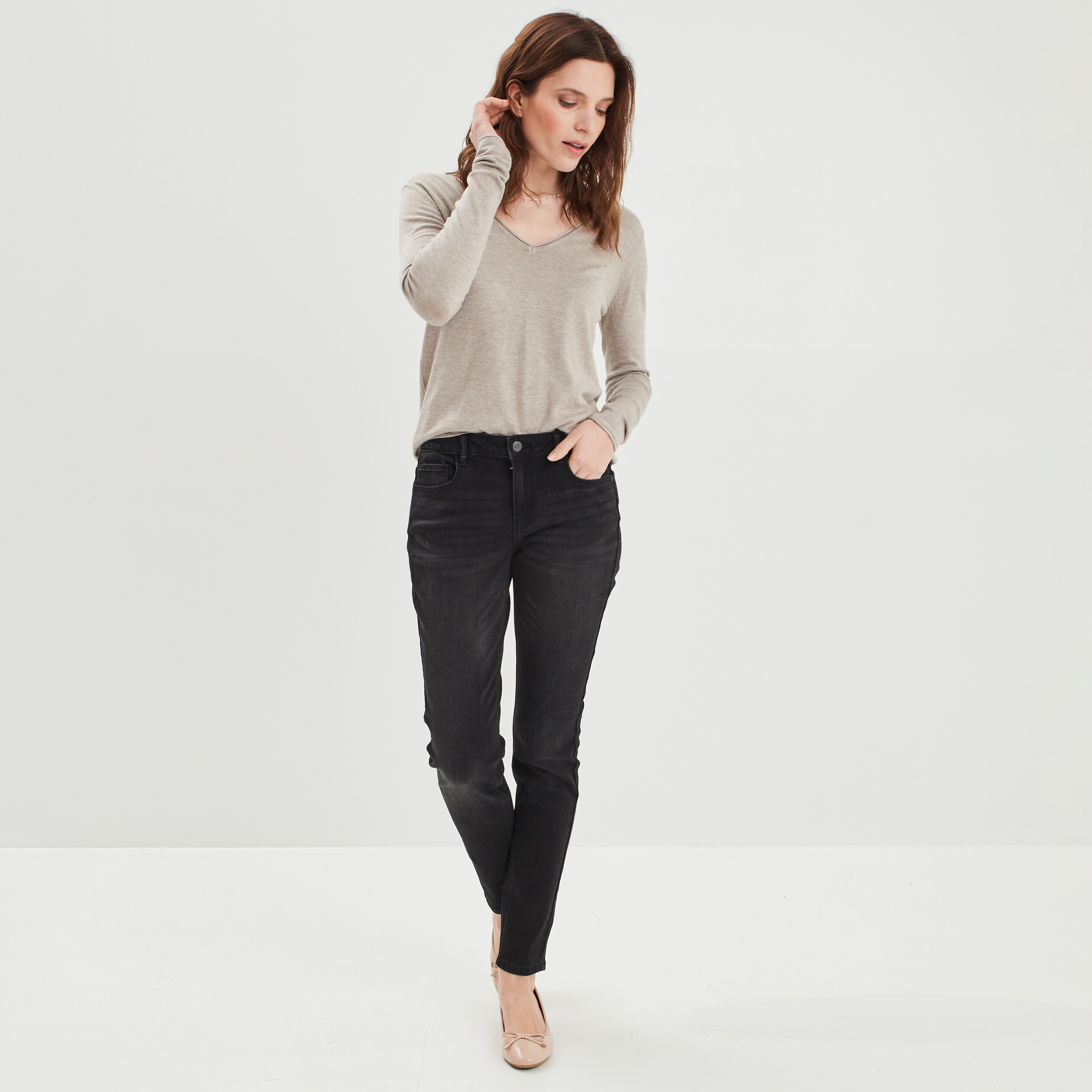 Jeans skinny taille basse noir femme | La Halle