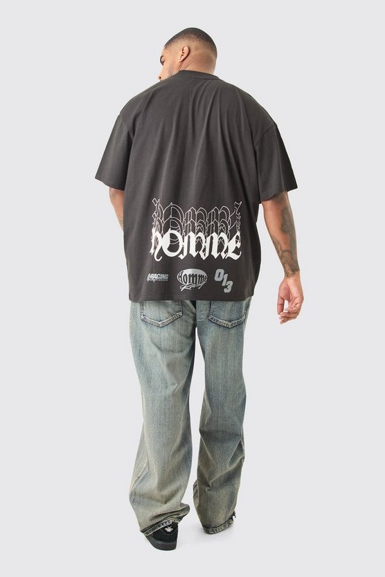 Plus Oversize T-Shirt mit Homme Moto Racing Print