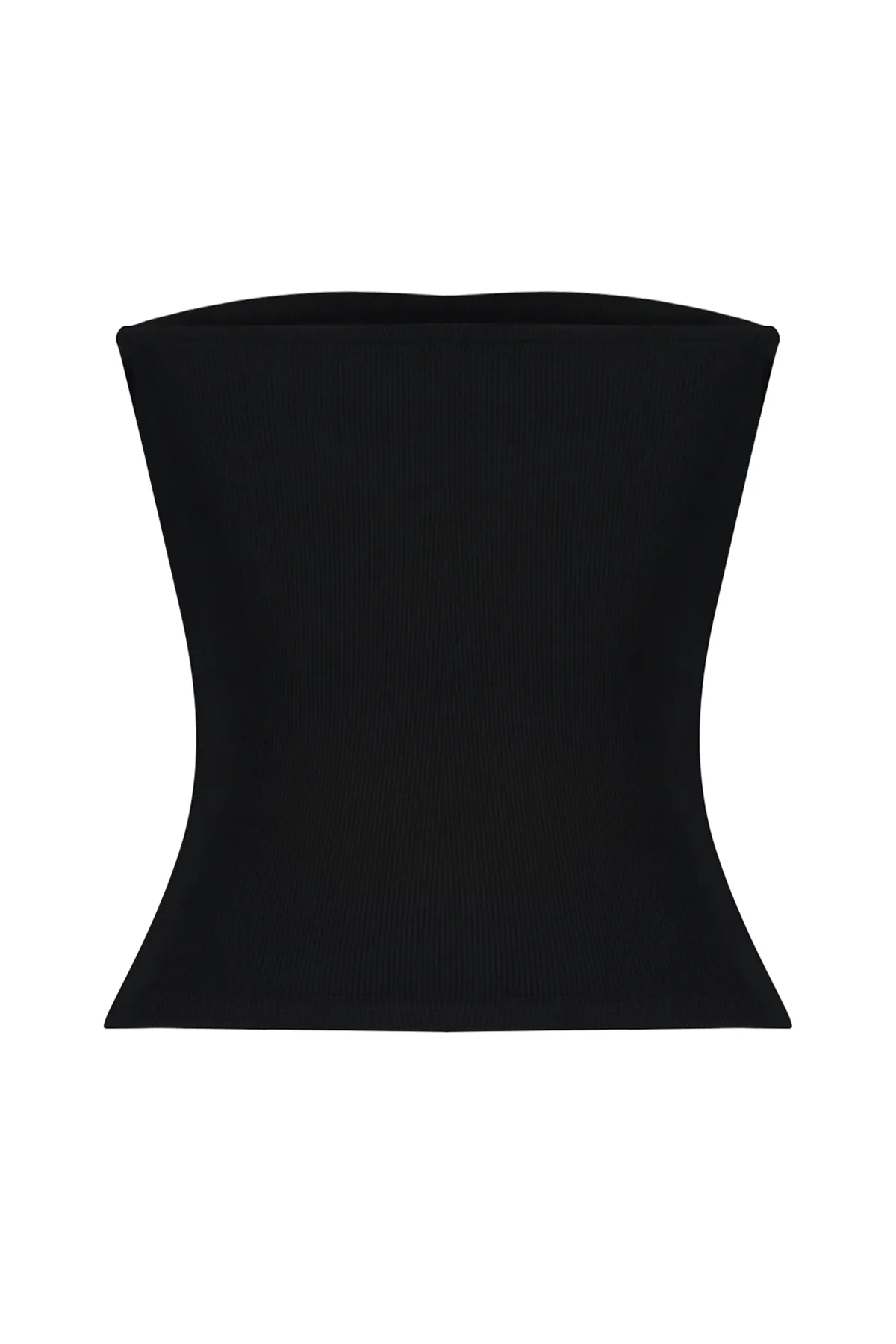 Trendyol Collection  Schwarze gerippte, trägerlose Bluse mit gewebtem Garn, taillierte Baumwolle, flexible, kurze Strickbluse TWOSS24BZ00361