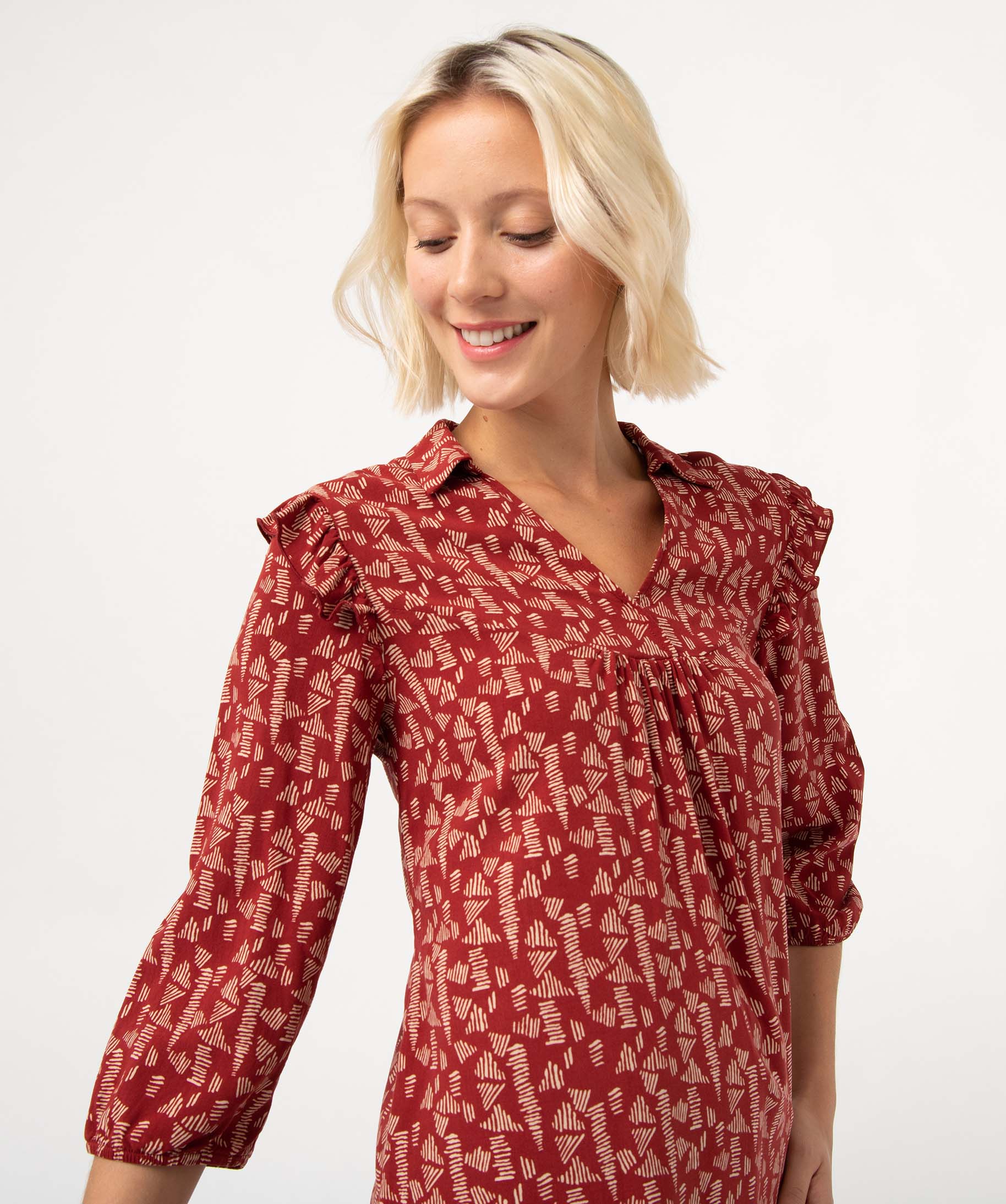 Blouse femme à manches 3/4 avec volants sur les épaules imprime | GEMO