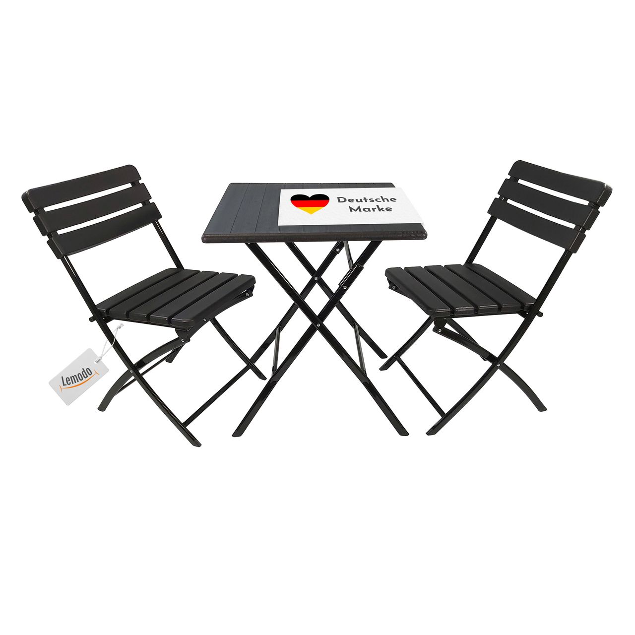 Lemodo Klappbares Balkonmöbel Set 3-teilig, 2x Balkonstühle   1x Balkontisch, Holzoptik