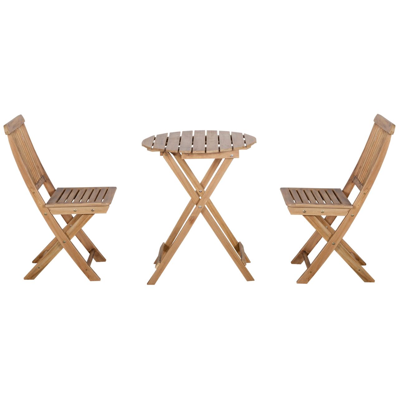 Outsunny Bistroset 3-tlg. Klappbar Holz Gartenset Balkonset Bistrotisch mit 2 Stühlen Gartenmöbel Natur
