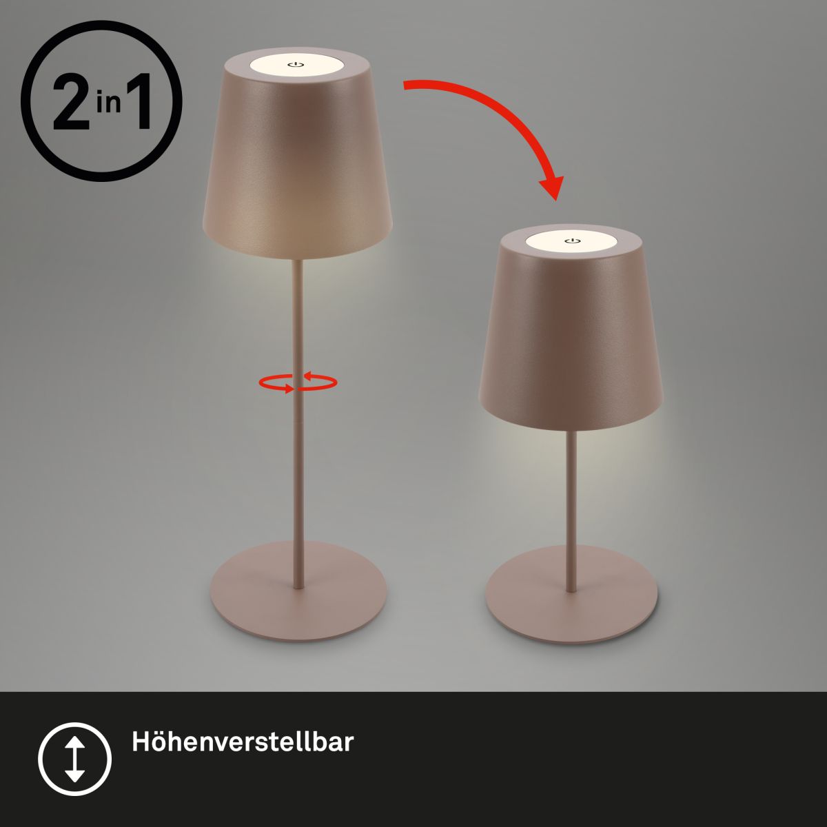 HVMM Akku LED Tischlampe Kiki Braun
