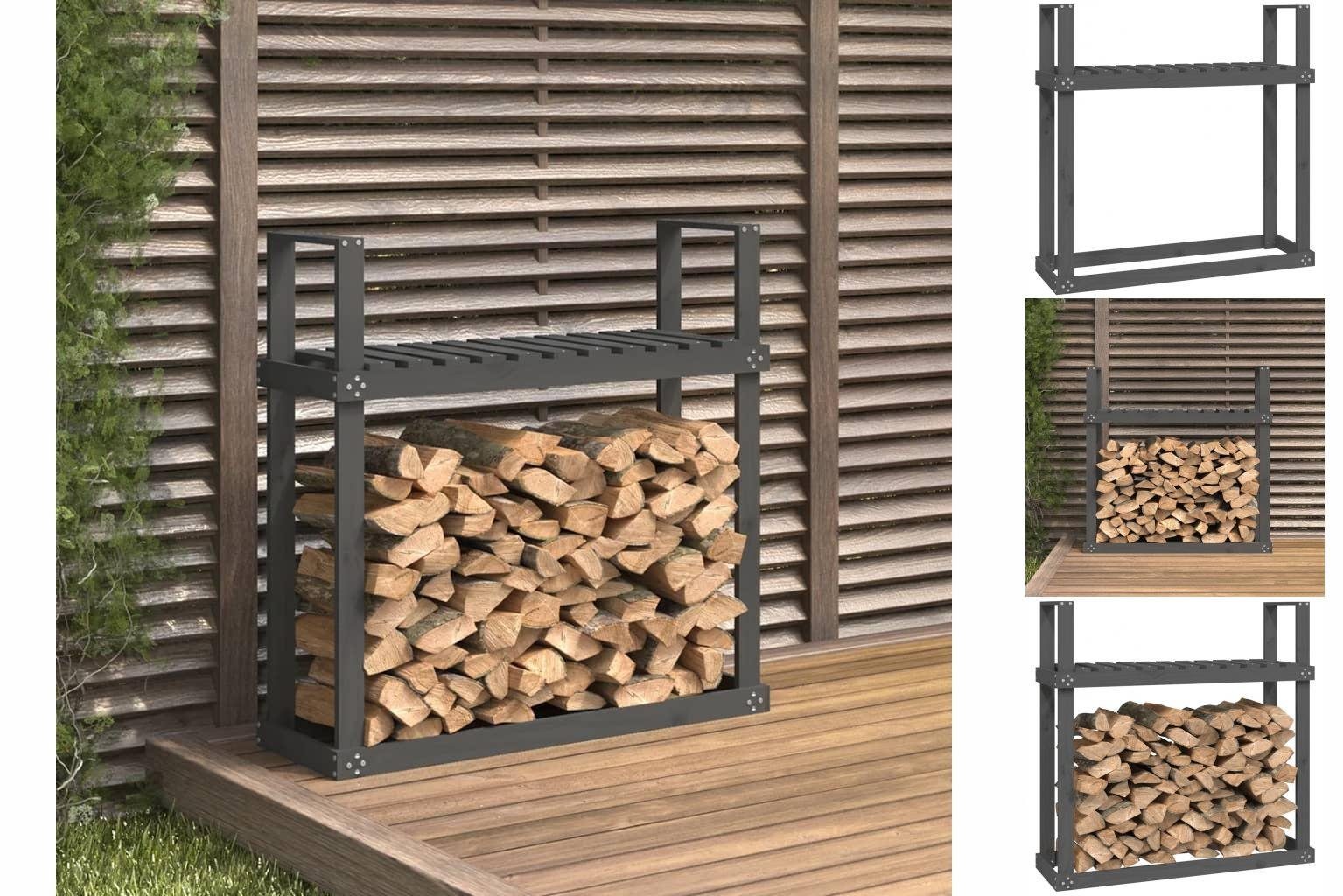 vidaXL Kaminholzregal Kaminholzregal Grau 110x35x108,5 cm Massivholz Kiefer Holzlagerung, BxTxH:110x35x108 cm