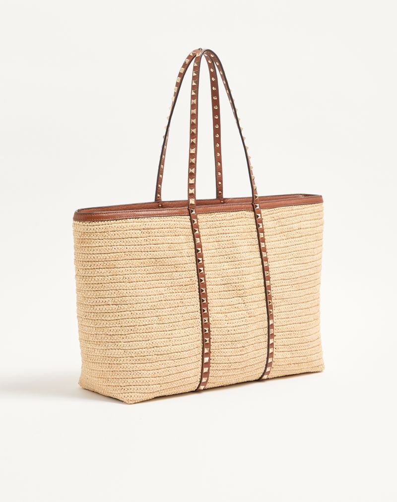 Valentino Garavani Rockstud Raffia Shopping Bag