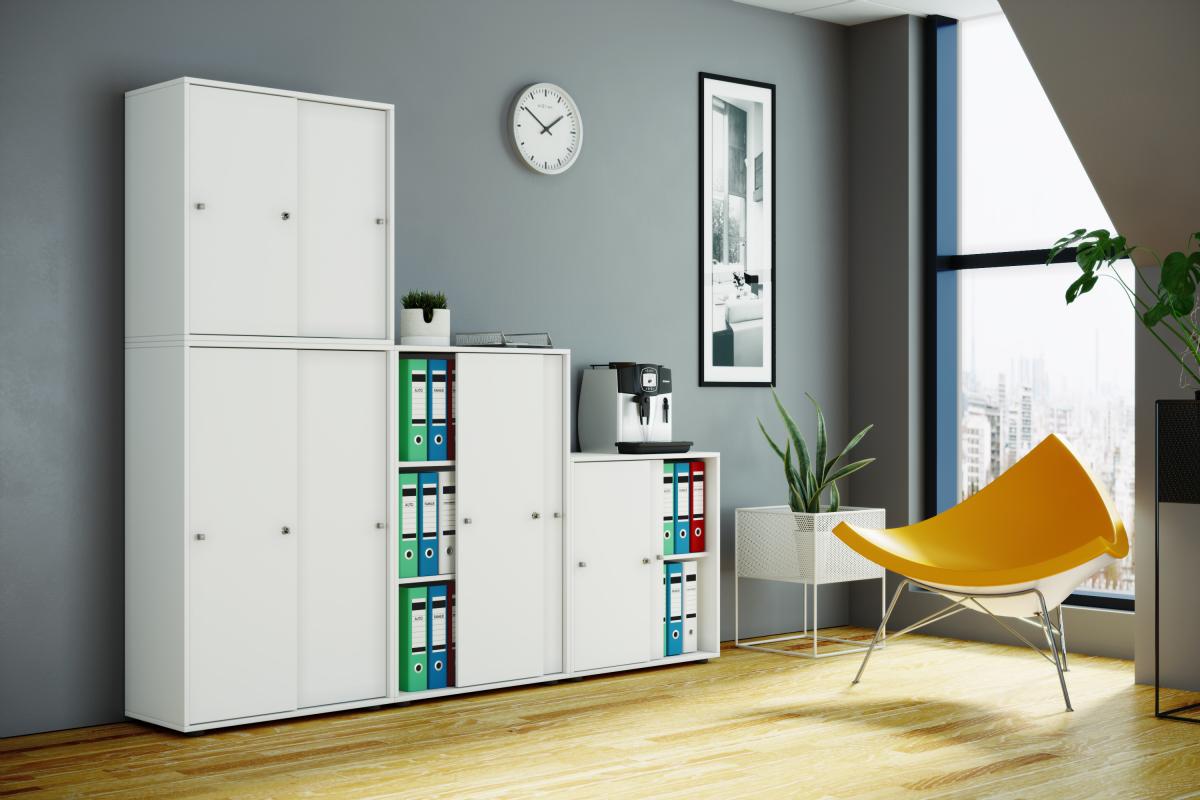 VCM Büroschrank Lona XL mit Schiebetüren Weiß