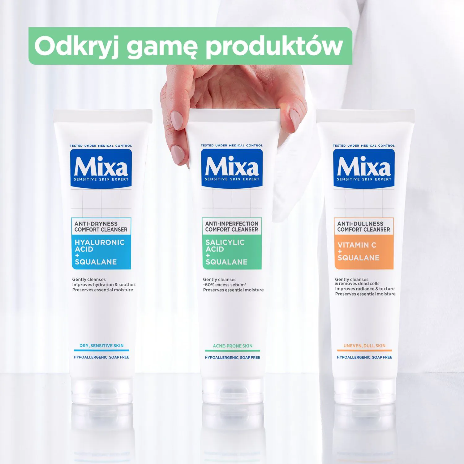 „Mixa Anti-Imperfection“ veido valymo gelis su salicilo rūgštimi ir skvalanu