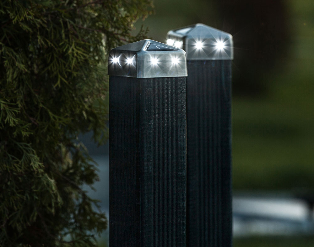 Powertec Garden Solar-LED-Edelstahl-Pfostenabdeckung 2er-Set 91 x 91 mm