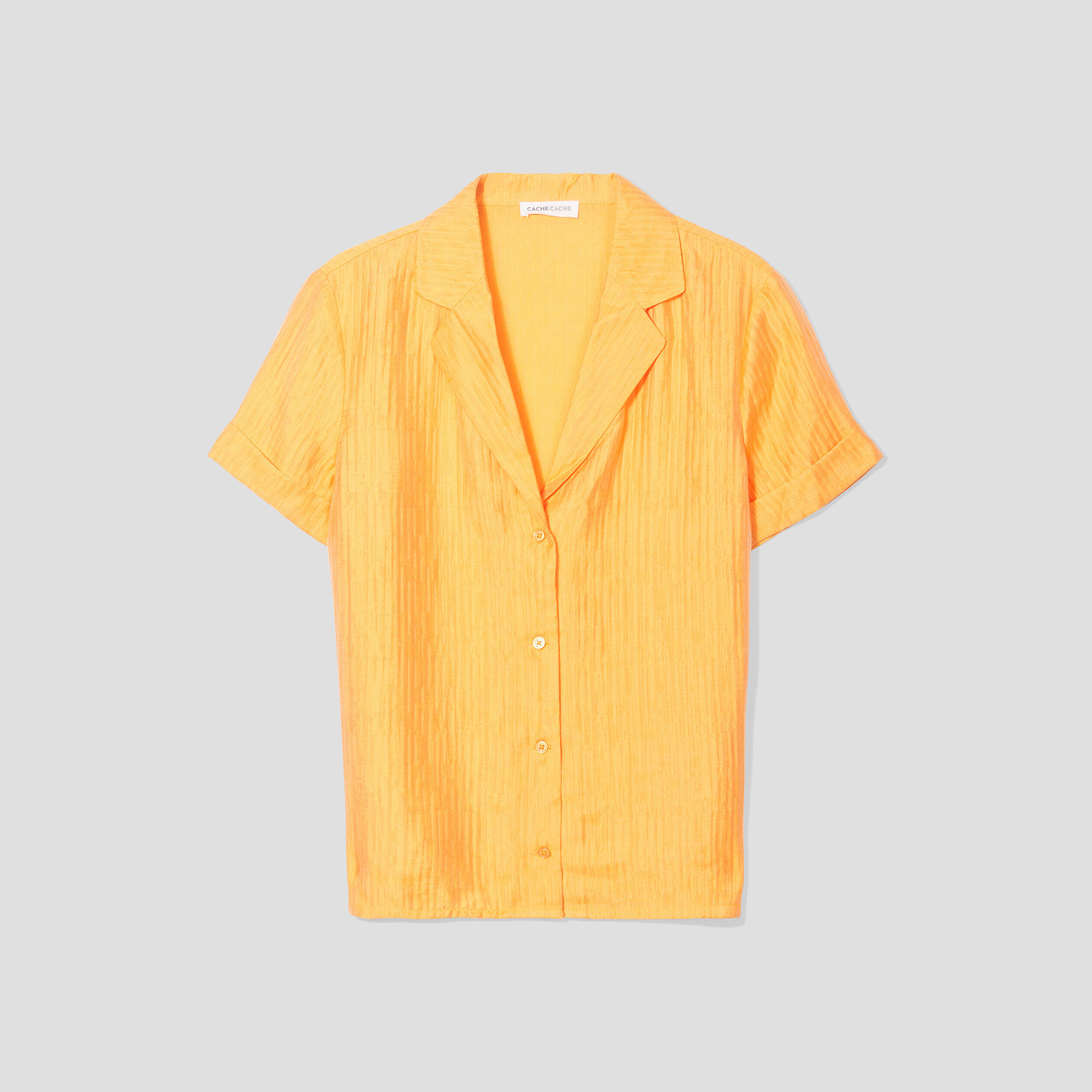 Chemise manches courtes satin orange clair femme | Cache Cache