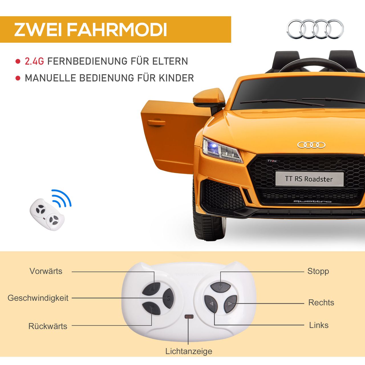 HOMCOM Kinderauto Elektroauto mit Fernbedienung Sicherheitsgurt 3–5 Jahre Gelb