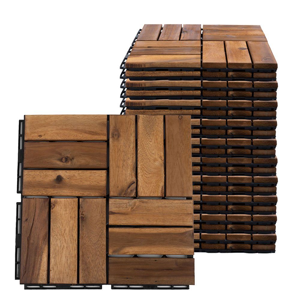 etc-shop Holzfliesen, Holzfliese Akazie 30 x 30 Klickfliesen Balkon Terrassenfliesen Holz