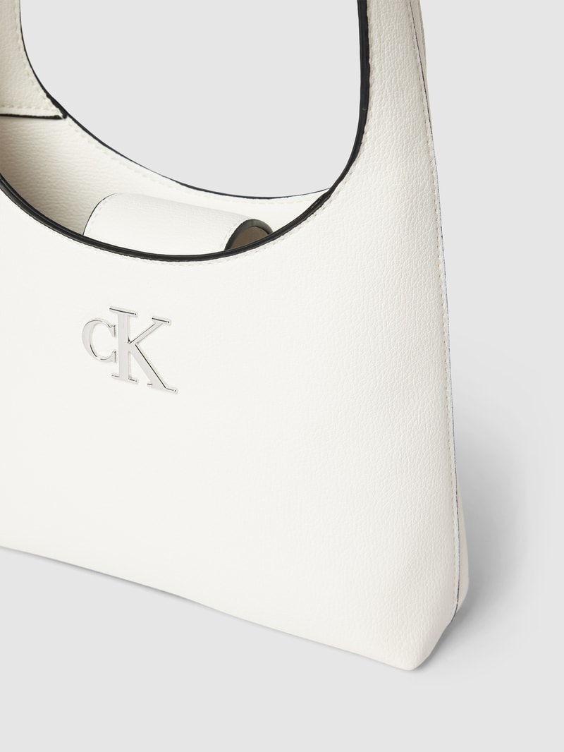 Schultertasche mit Label-Applikation Modell 'MINIMAL MONOGRAM' in weiss