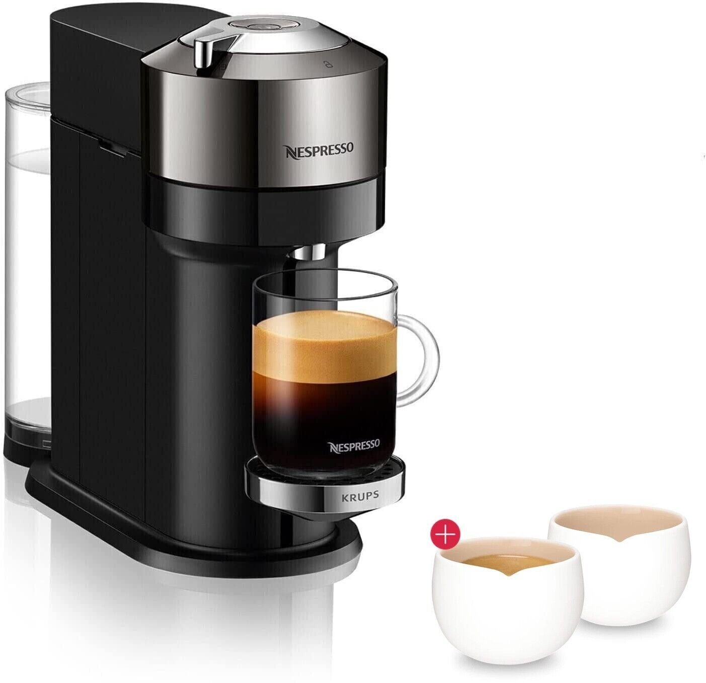 Krups Kapselmaschine Nespresso Vertuo Kaffeekapselmaschine + Porz Espresso Tassen, 2 x 40 ml Automatische Abschaltung Kurze Aufheizzeit One-Touch-System