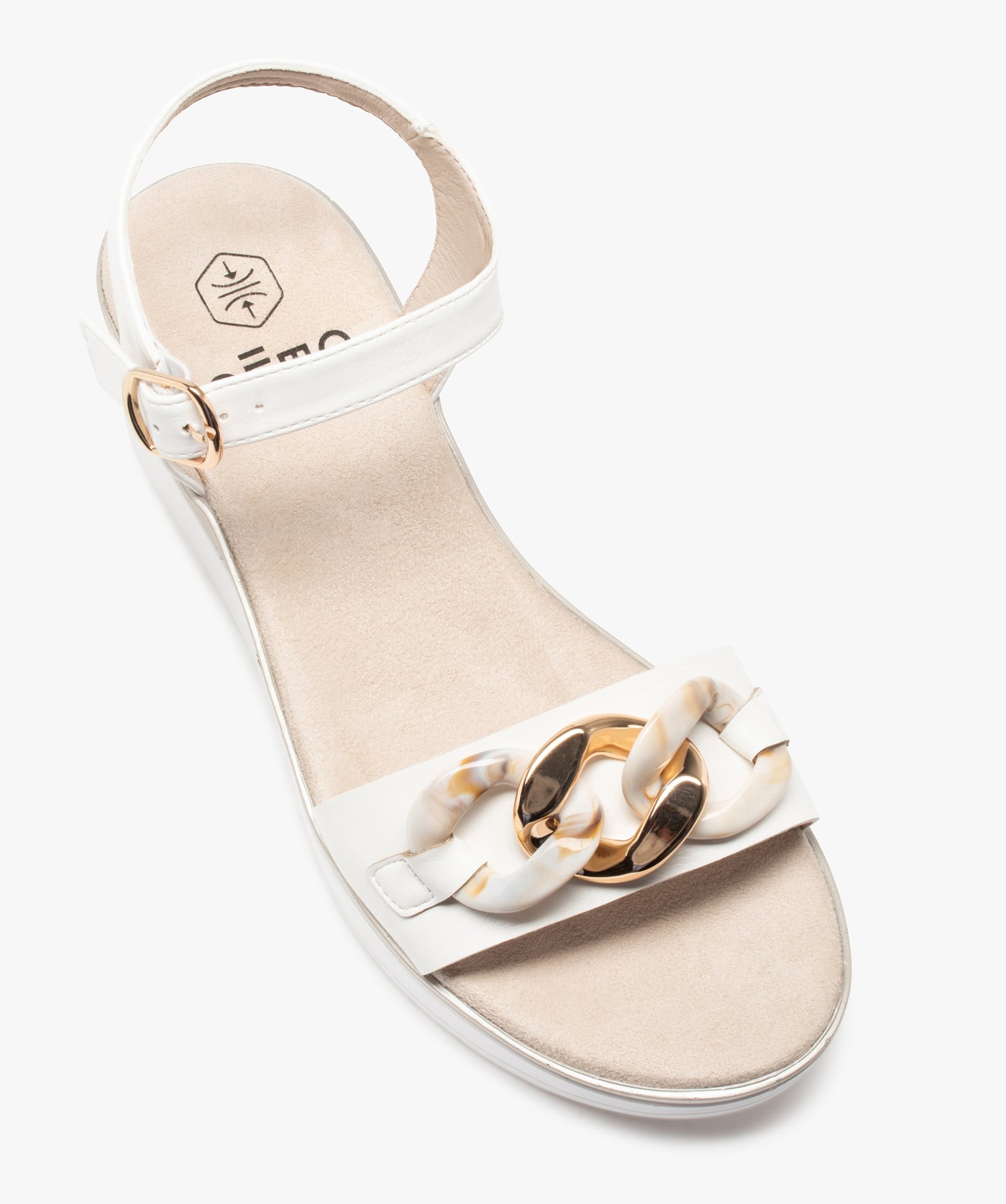 Sandales femme à talon compensé et maillons chane blanc | GEMO