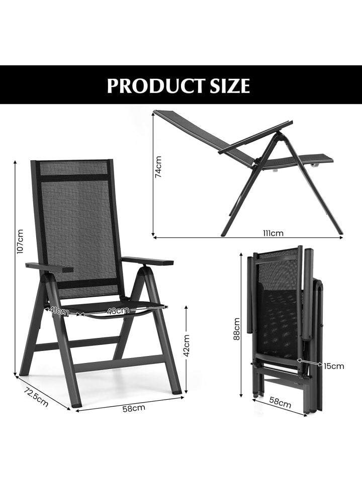 COSTWAY Gartenstuhl Alu in Schwarz günstig kaufen onesize