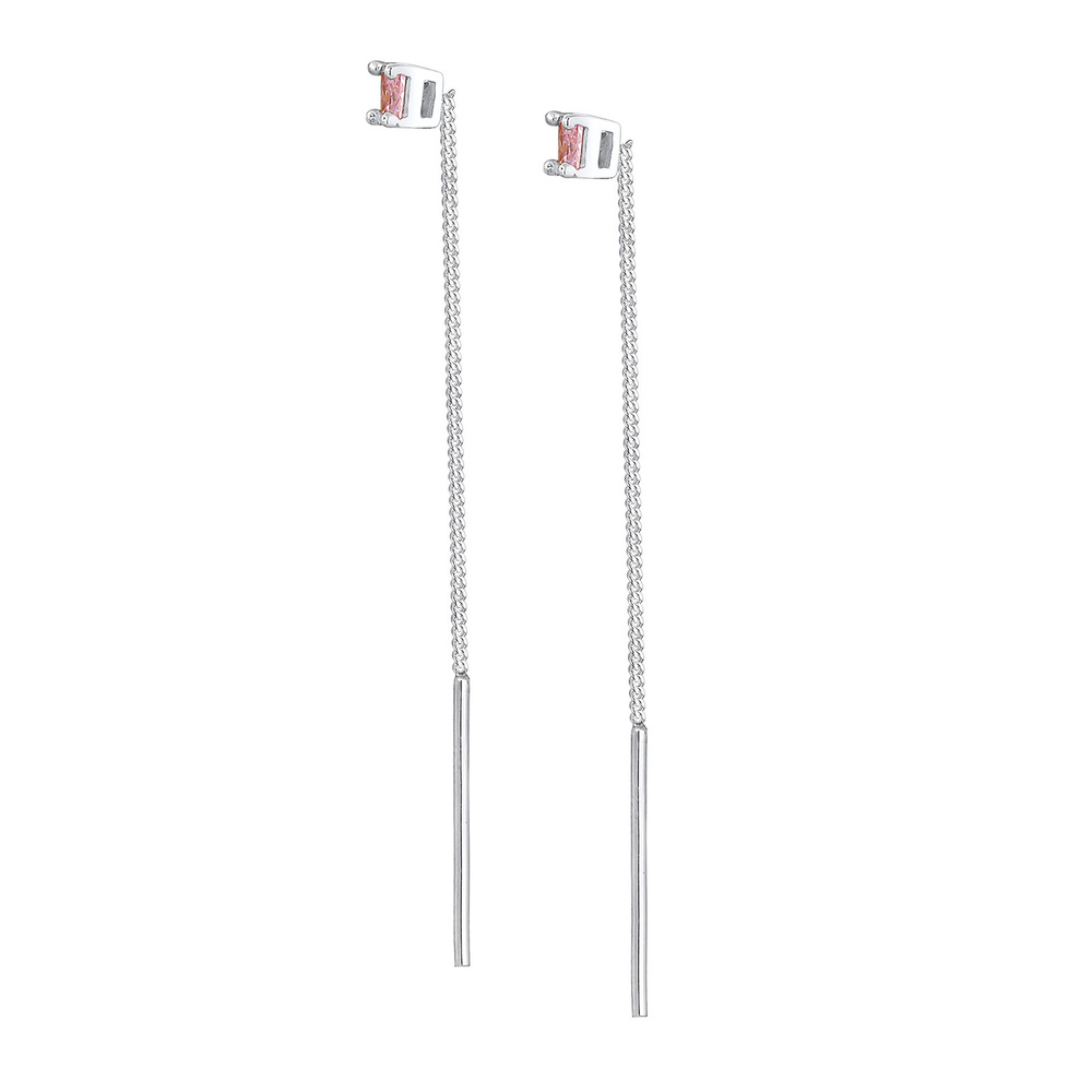 Elli Elli Boucles d'Oreilles Ladies Pull Through Square Rose pâle avec cristaux de zir Boucles d'oreilles
